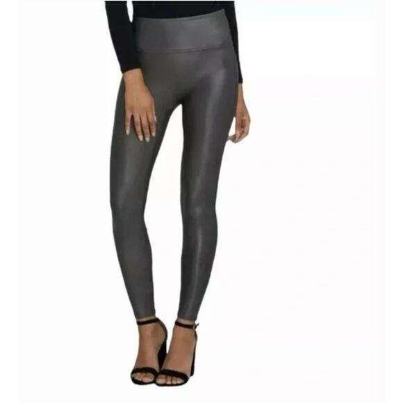 Spanx Faux Charcoal Gray Leather Leggings Size S - Picture 1 of 10